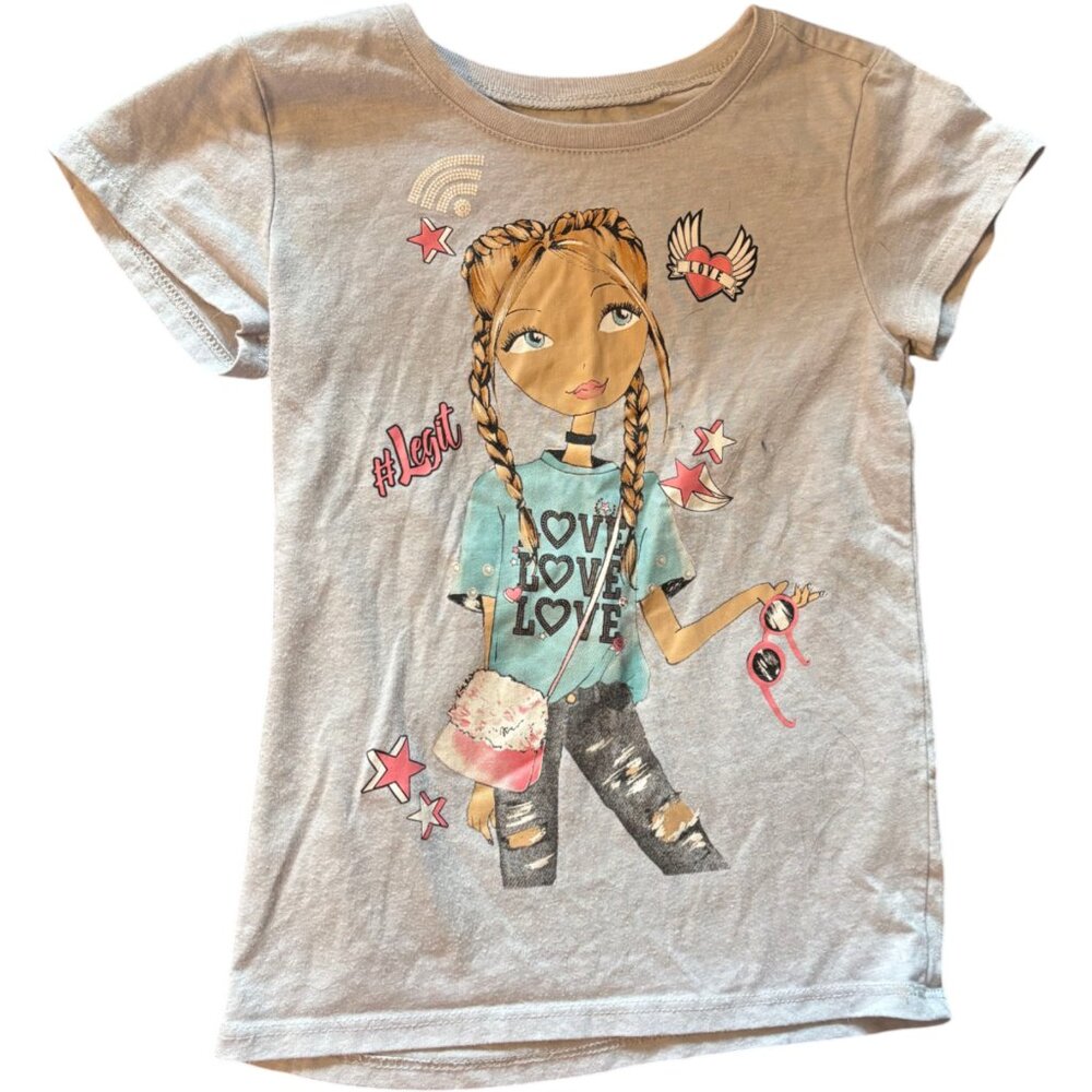 Children's‎ Place girl's gray graphic trendy girl short sleeve tee shirt sz XS 4